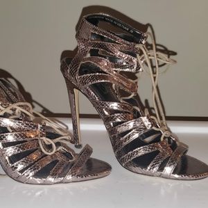 Metallic Strappy lace up heels